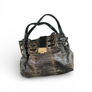 Jimmy Choo Riki Embossed Leather Shoulder Bag Metallic Hobo Tote